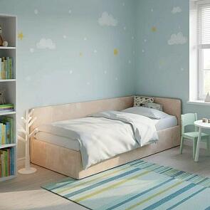 Кровать Umka велюр лофти бежевый С П/М 800x2000, изголовье мягкое