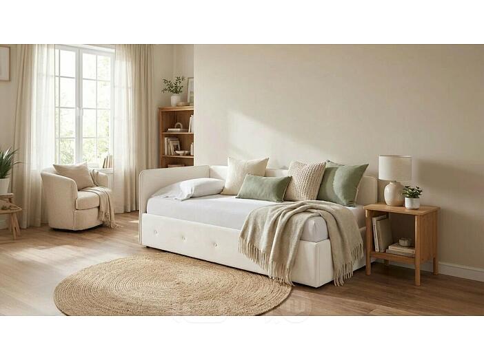 Кровать Umka велюр лофти лён с подъемным механизмом 900x2000, изголовье мягкое