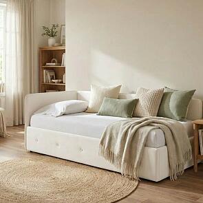 Кровать Umka велюр лофти лён С П/М 900x2000, изголовье мягкое