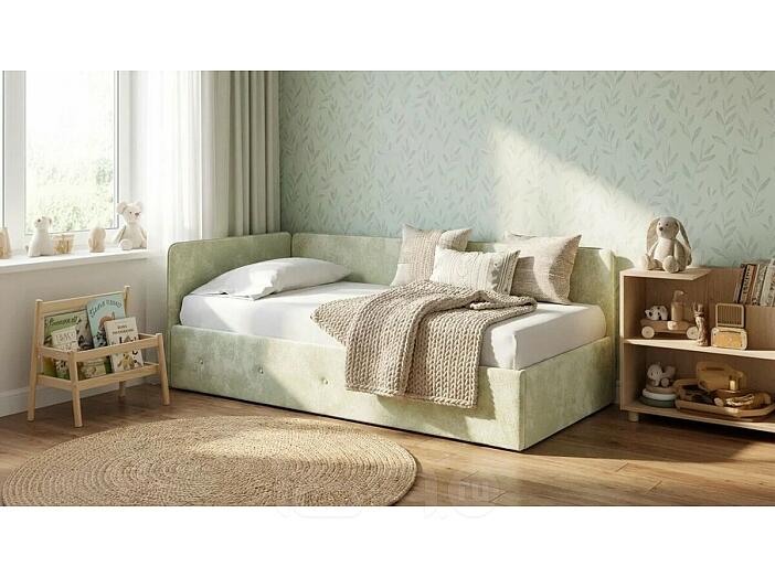 Кровать Umka велюр лофти олива с подъемным механизмом 900x2000, изголовье мягкое