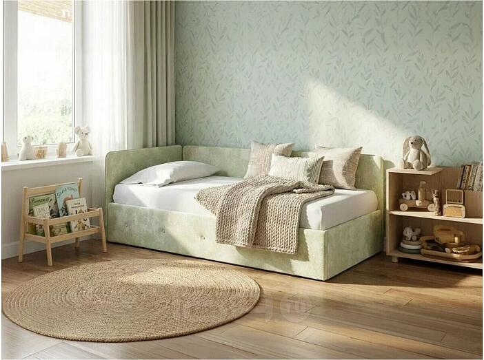 Кровать Umka велюр лофти олива С П/М 900x2000, изголовье мягкое