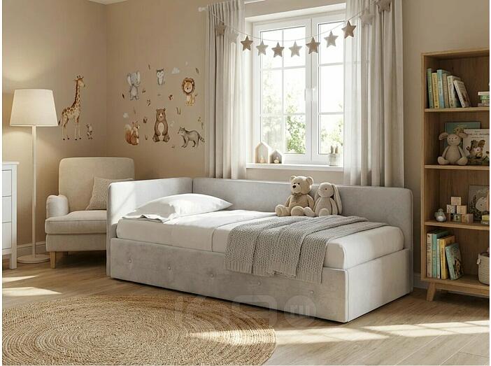 Кровать Umka велюр teddy 022 стальной С П/М 800x2000, ортопедическое основание, изголовье мягкое