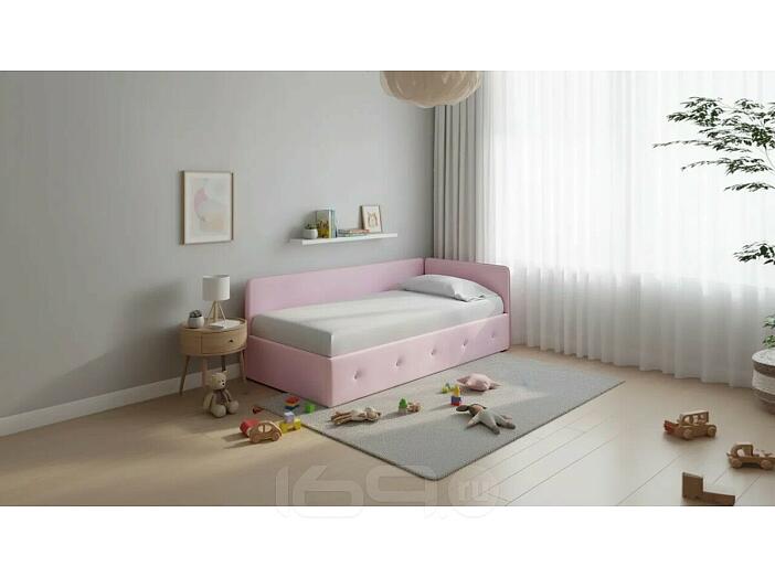 Кровать Umka велюр teddy 027 розовый фламинго с подъемным механизмом 800x2000, изголовье мягкое