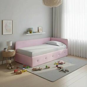 Кровать Umka велюр teddy 027 розовый фламинго С П/М 800x2000, ортопедическое основание, изголовье мягкое