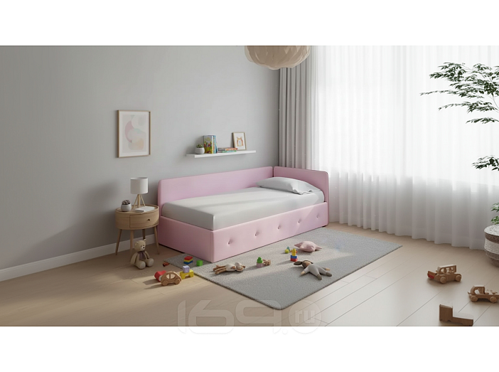 Кровать Umka велюр teddy 027 розовый фламинго С П/М 800x2000, ортопедическое основание, изголовье мягкое