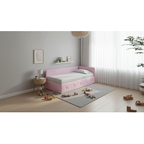 Кровать Umka велюр teddy 027 розовый фламинго С П/М 900x2000, ортопедическое основание, изголовье мягкое