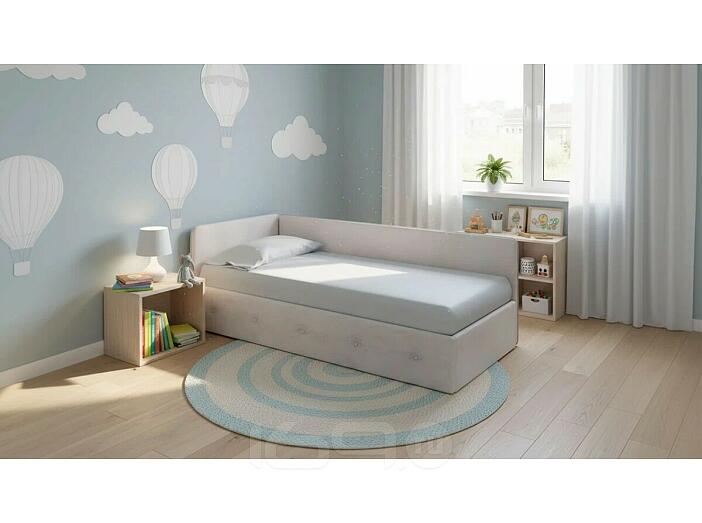 Кровать Umka велюр teddy 302 жемчужный с подъемным механизмом 800x2000, изголовье мягкое