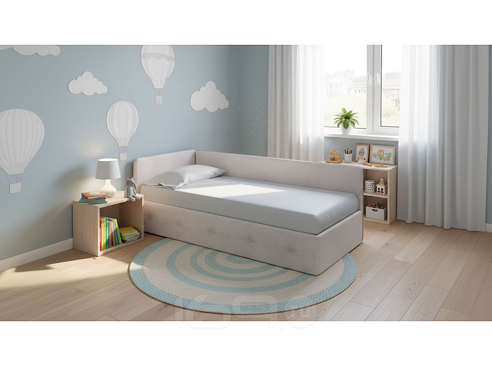 Кровать Umka велюр teddy 302 жемчужный С П/М 900x2000, ортопедическое основание, изголовье мягкое