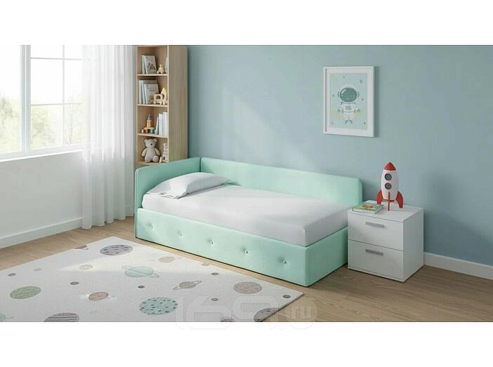 Кровать Umka велюр teddy 337 мятный с подъемным механизмом 900x2000, изголовье мягкое