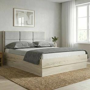 Кровать Венеция рогожка серый без подъёмного механизма 1600, без ортопедического основания, изголовье мягкое