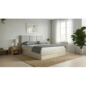 Кровать Венеция рогожка серый без подъёмного механизма 1600, без ортопедического основания, изголовье мягкое