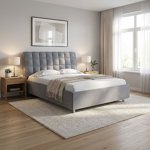 Кровать Volumo велюр ultra мокрый асфальт 1200x2000, изголовье мягкое