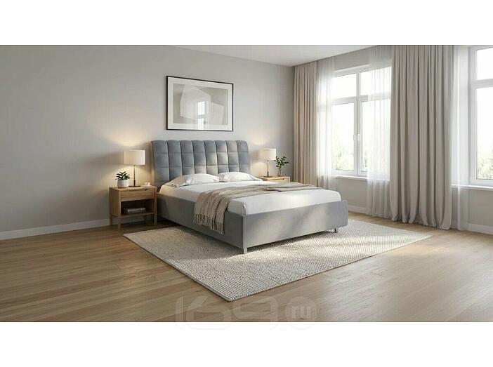 Кровать Volumo велюр ultra мокрый асфальт без подъёмного механизма 2000x2000, без ортопедического основания, изголовье мягкое