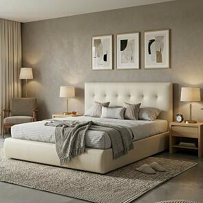 Кровать Селеста экокожа белый без П/М 1200x2000, изголовье мягкое