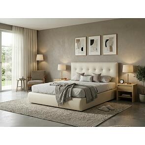 Кровать Селеста экокожа белый без П/М 1200x2000, изголовье мягкое