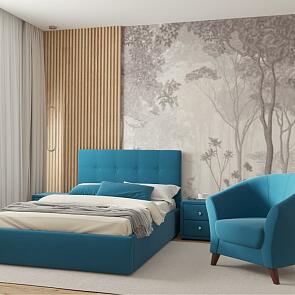 Кровать Селеста велюр синий без П/М 1200x2000, ортопедическое основание, изголовье мягкое