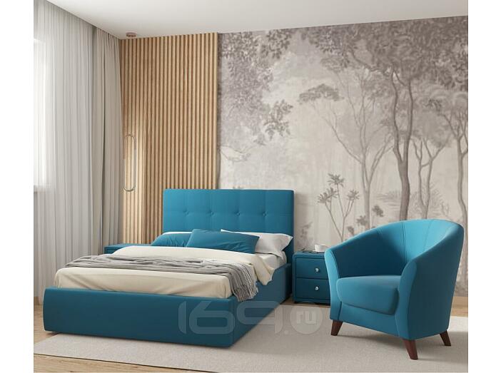 Кровать Селеста велюр синий С П/М 1200x2000, ортопедическое основание, изголовье мягкое