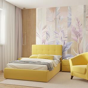 Кровать Селеста велюр жёлтый С П/М 1200x2000, изголовье мягкое