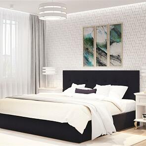 Кровать Селеста велюр черный без П/М 1400x2000, ортопедическое основание, изголовье мягкое