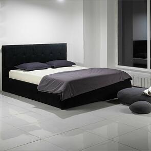 Кровать Селеста велюр черный С П/М 1400x2000, изголовье мягкое