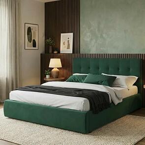 Кровать Селеста велюр изумруд с подъемным механизмом 1600x2000, ортопедическое основание, изголовье мягкое