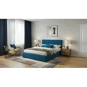 Кровать Селеста велюр синий с подъемным механизмом 1600x2000, ортопедическое основание, изголовье мягкое