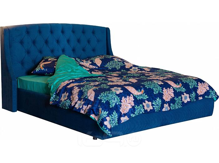 Кровать Stefani велюр синий С П/М 1600x2000, ортопедическое основание, изголовье мягкое