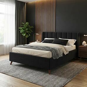 Кровать Betsi велюр черный С П/М 1600x2000, изголовье мягкое