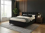 Кровать Betsi велюр черный С П/М 1600x2000, ортопедическое основание, изголовье мягкое