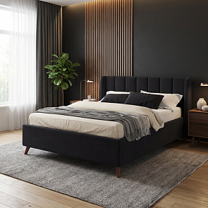Кровать Betsi велюр черный С П/М 1600x2000, ортопедическое основание, изголовье мягкое