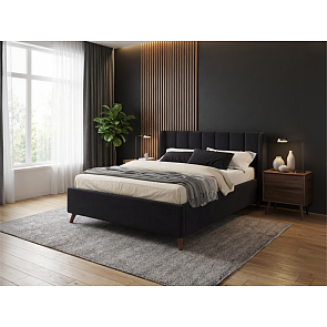 Кровать Betsi велюр черный С П/М 1600x2000, ортопедическое основание, изголовье мягкое