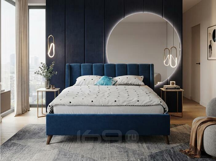 Кровать Betsi велюр синий С П/М 1600x2000, ортопедическое основание, изголовье мягкое