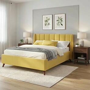 Кровать Betsi велюр жёлтый С П/М 1600x2000, изголовье мягкое