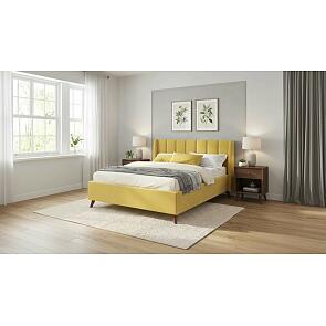 Кровать Betsi велюр жёлтый с подъемным механизмом 1600x2000, ортопедическое основание, изголовье мягкое