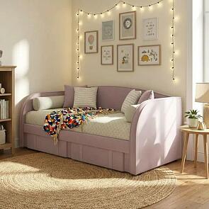 Кровать Elda велюр лиловый без подъёмного механизма 900x2000, изголовье мягкое