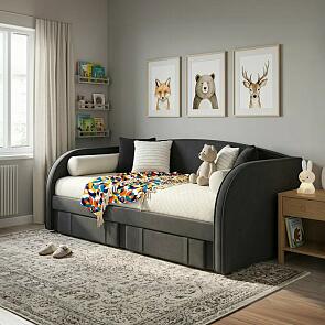 Кровать Elda велюр темный без П/М 900x2000, изголовье мягкое