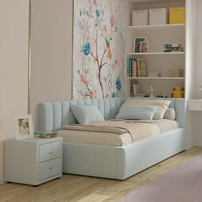 Кровать Milena велюр мята пастель с подъемным механизмом 900x2000, ортопедическое основание, изголовье мягкое