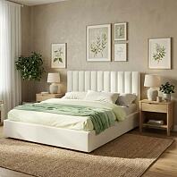 Кровать Olivia велюр бежевый С П/М 1400x2000, изголовье мягкое