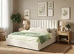 Кровать Olivia велюр бежевый С П/М 1400x2000, ортопедическое основание, изголовье мягкое
