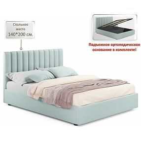 Мягкая кровать Olivia 1400 мята пастель с подъемным механизмом