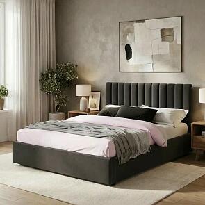 Кровать Olivia велюр шоколад с подъемным механизмом 1400x2000, ортопедическое основание, изголовье мягкое