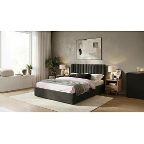 Кровать Olivia велюр шоколад с подъемным механизмом 1400x2000, ортопедическое основание, изголовье мягкое