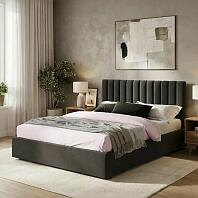 Кровать Olivia велюр шоколад с подъемным механизмом 1400x2000, ортопедическое основание, изголовье мягкое