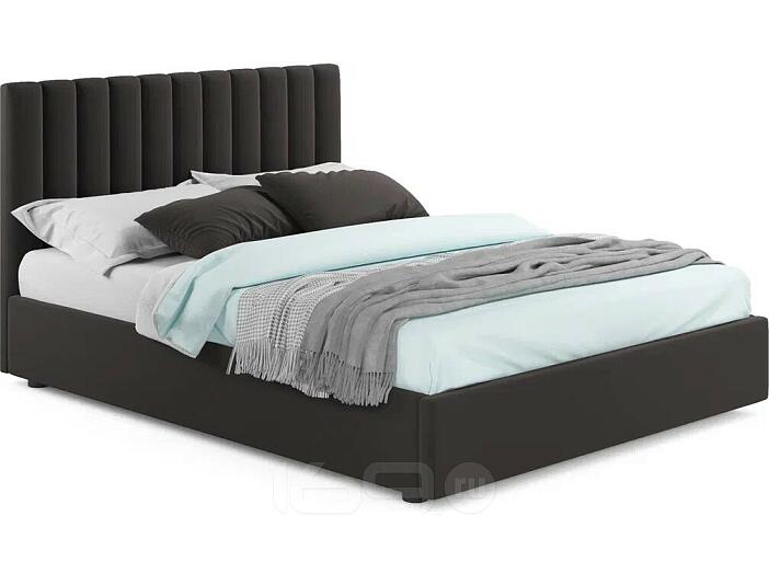 Кровать Olivia велюр шоколад С П/М 1400x2000, ортопедическое основание, изголовье мягкое