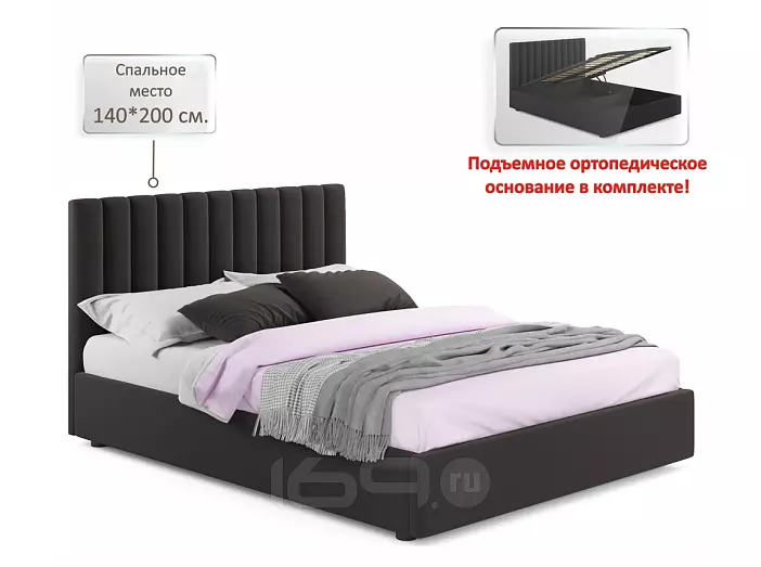 Мягкая кровать Olivia 1400 шоколад с подъемным механизмом