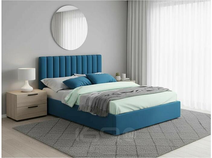 Кровать Olivia велюр синий С П/М 1400x2000, изголовье мягкое