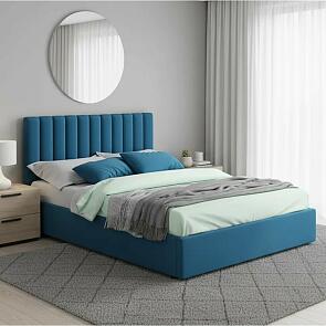 Кровать Olivia велюр синий С П/М 1400x2000, изголовье мягкое