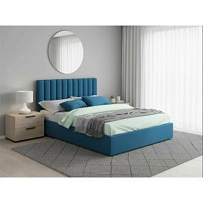 Кровать Olivia велюр синий С П/М 1400x2000, изголовье мягкое