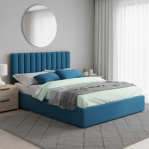 Кровать Olivia велюр синий С П/М 1400x2000, ортопедическое основание, изголовье мягкое