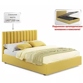 Мягкая кровать Olivia 1400 желтая с подъемным механизмом